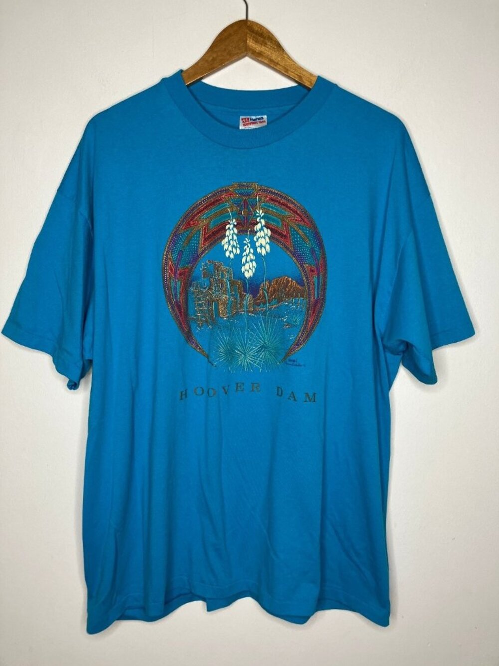 Vintage 90s Hoover Dam Desert Pueblo Yucca T-Shirt Blue Men's 2XL